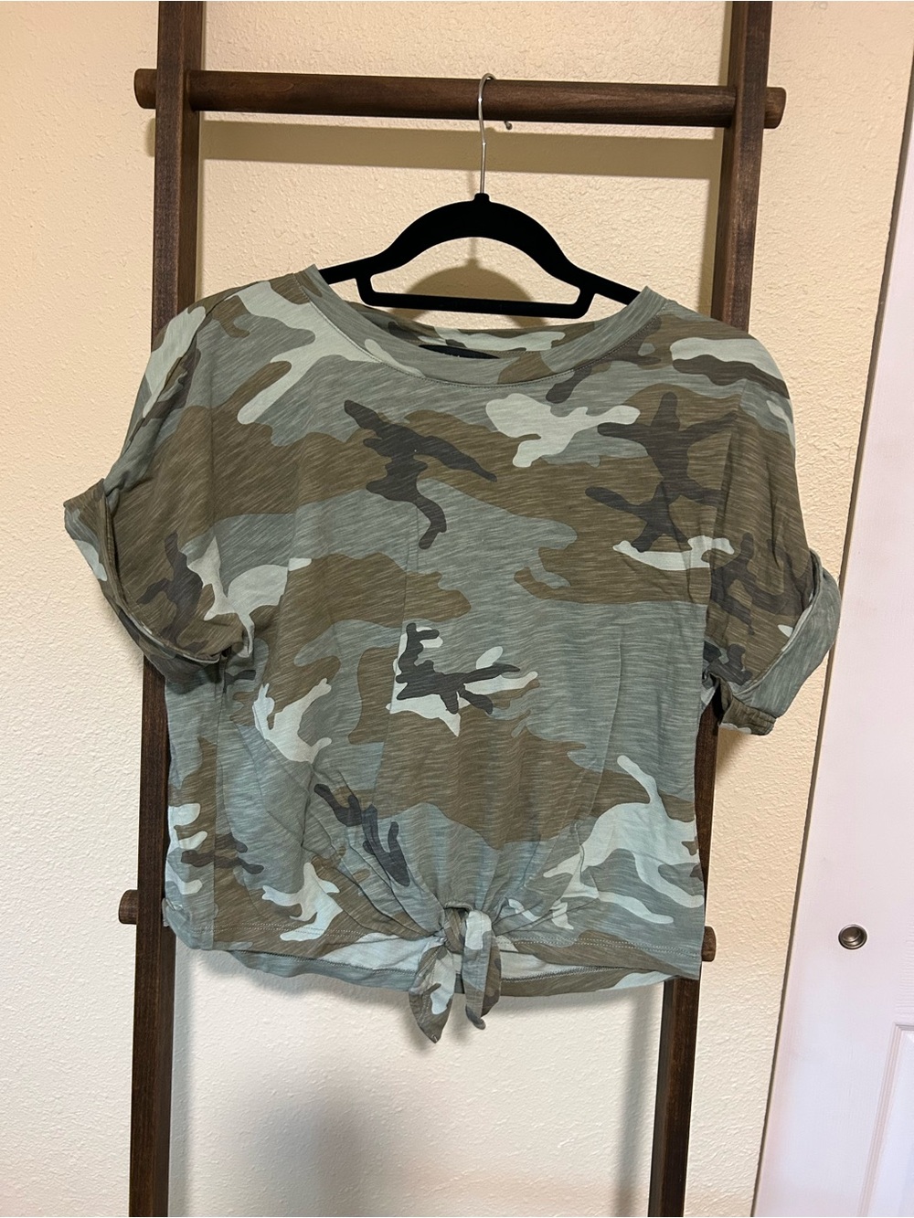 Sanctuary Olive & Taupe Camo Tie-Front Top